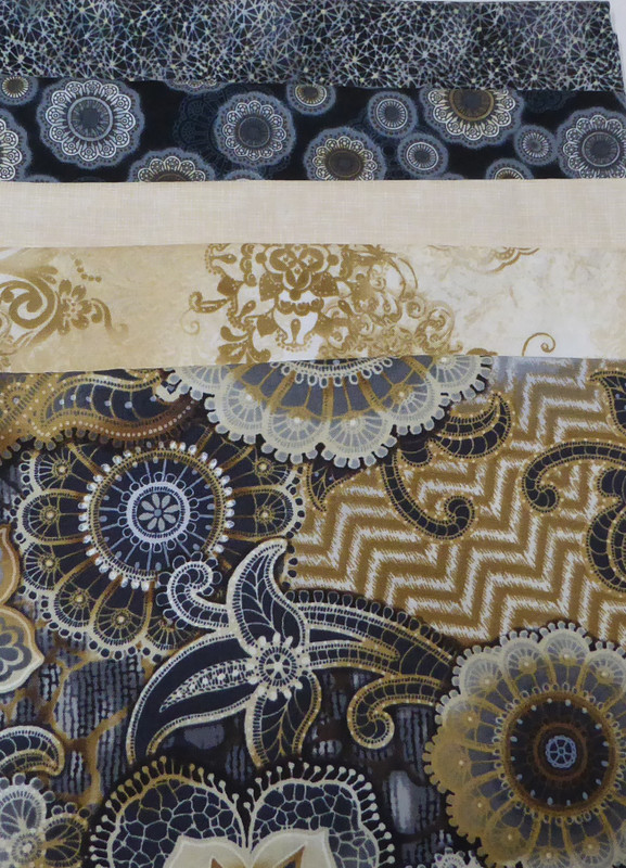 Vintage Fabric Assortment Blue Gold Beige Cotton Fabric 3 Yard Bundle