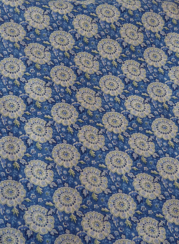 Vintage White Lace on Blue Floral Cotton Fabric by The Yard