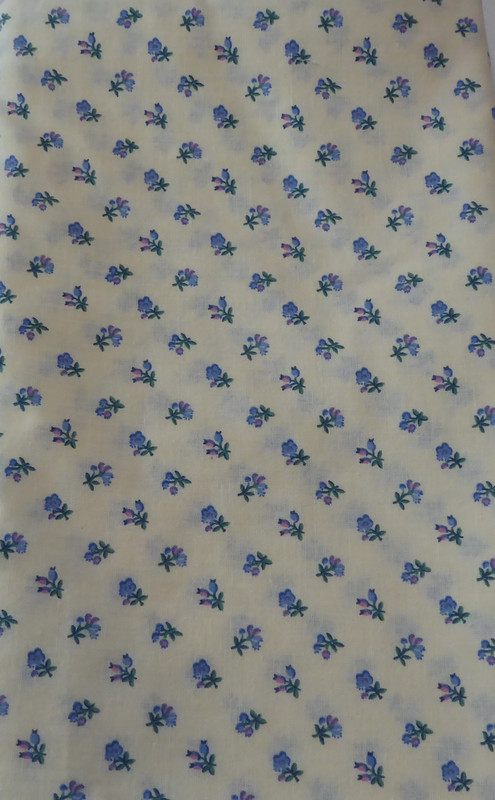 Vintage Little Blue Flowers on Cream Floral Cotton Fabric by The Yard