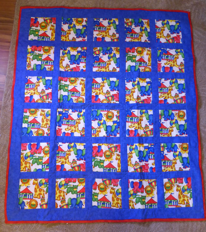 Baby Quilt Animals Blue Red Green Quilt 42x48 Great Shower or Baby Gift