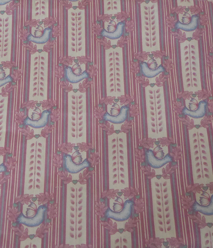 Vintage Blue Birds on Pink Stripe Cotton Fabric by The Yard