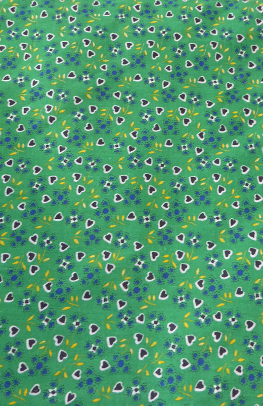 VintageBlack Hearts on Green Cotton Fabric by The Yard