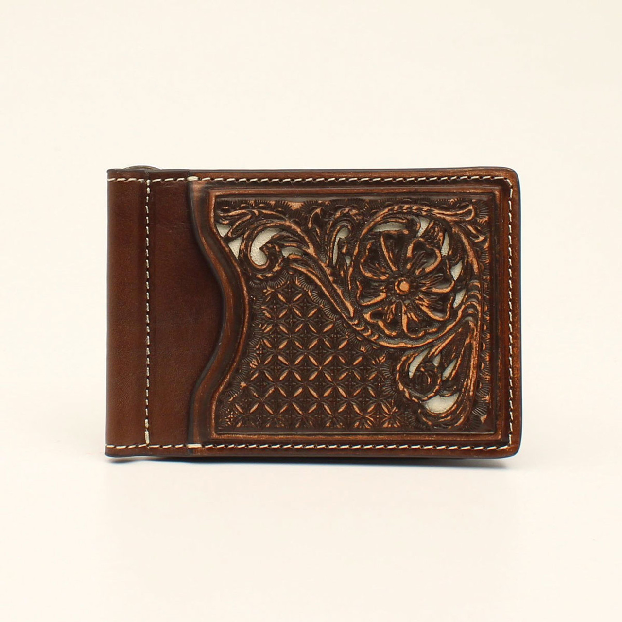 N500003408 Nocona Pierced Floral Bifold Money Clip Wallet