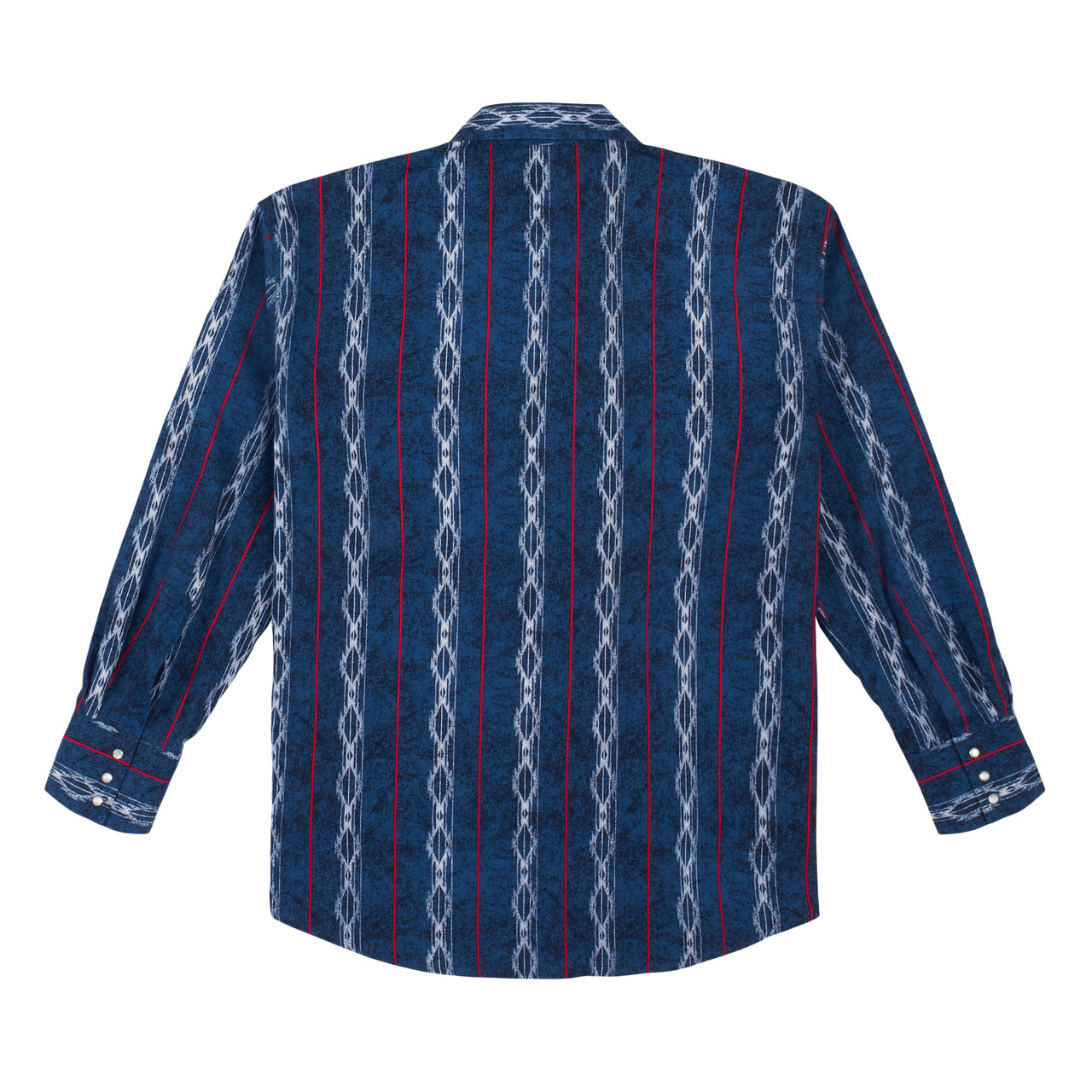 MC1267M Wrangler Men's Checotah Blue with White Aztec and Red Stripes Print  Long Sleeve Western Shirt - Brantleys Western & Casual Wear