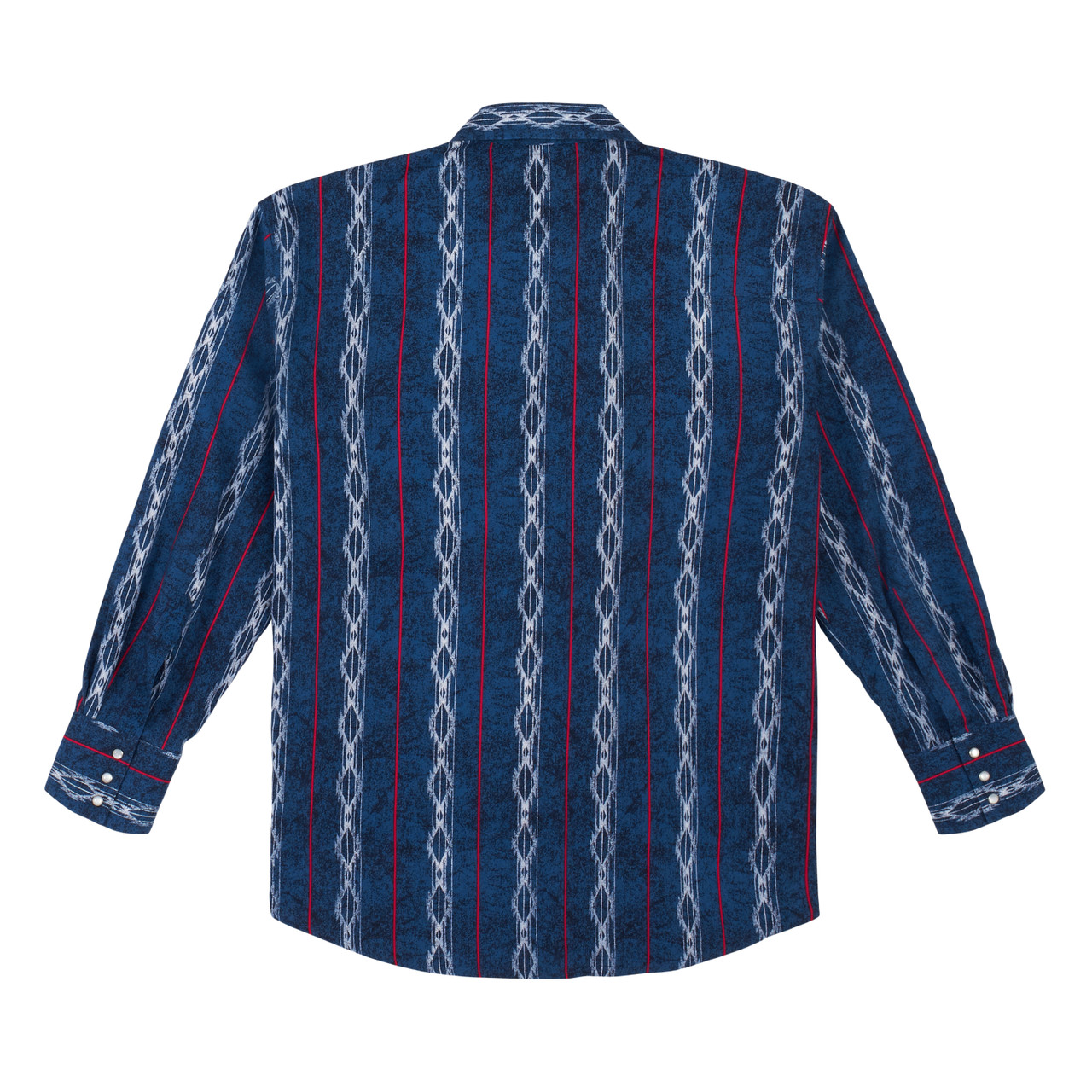 MC1267MBT Wrangler Men's Checotah Blue with White Aztec and Red Stripes  Print Long Sleeve Western Shirt Big & Tall - Brantleys Western & Casual Wear