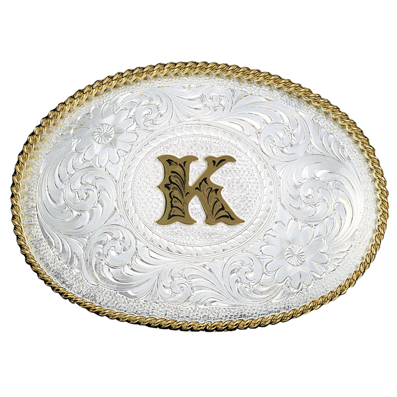 Letter K Initial Monogram Western Style Award Design Solid Brass Standard belt  buckle