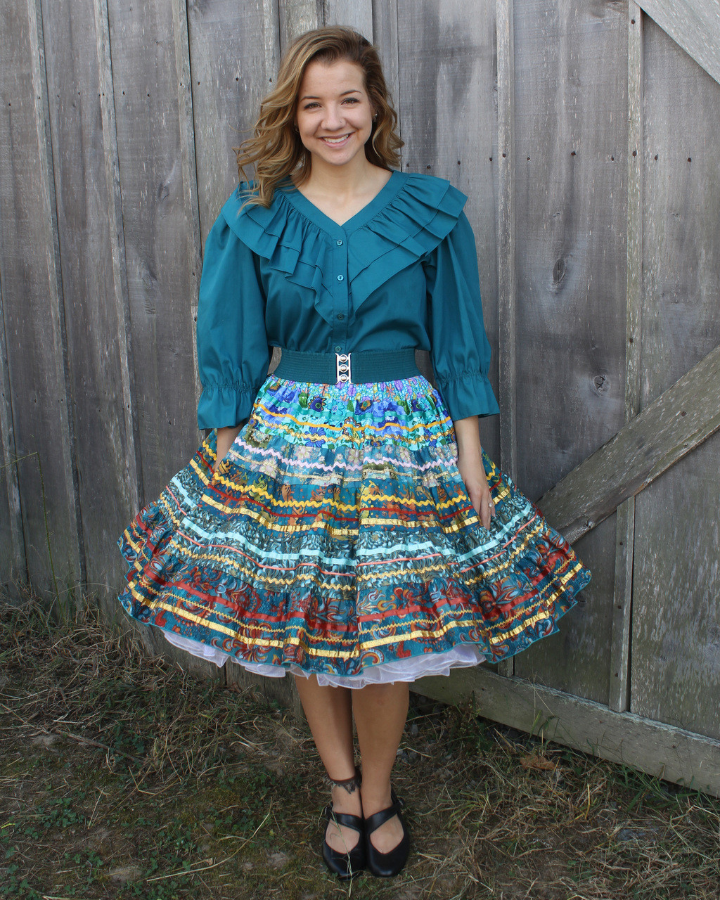 Mon T Mondiki Turquoise Multicolored Print Tiered Square Dance
