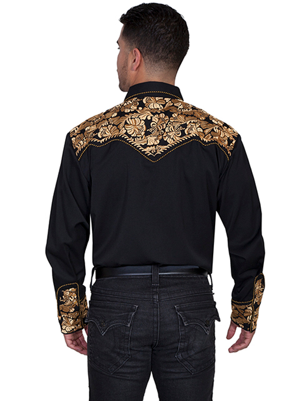 P-634GLD Scully Men's Retro Gunfighter Western Shirt Black/Gold