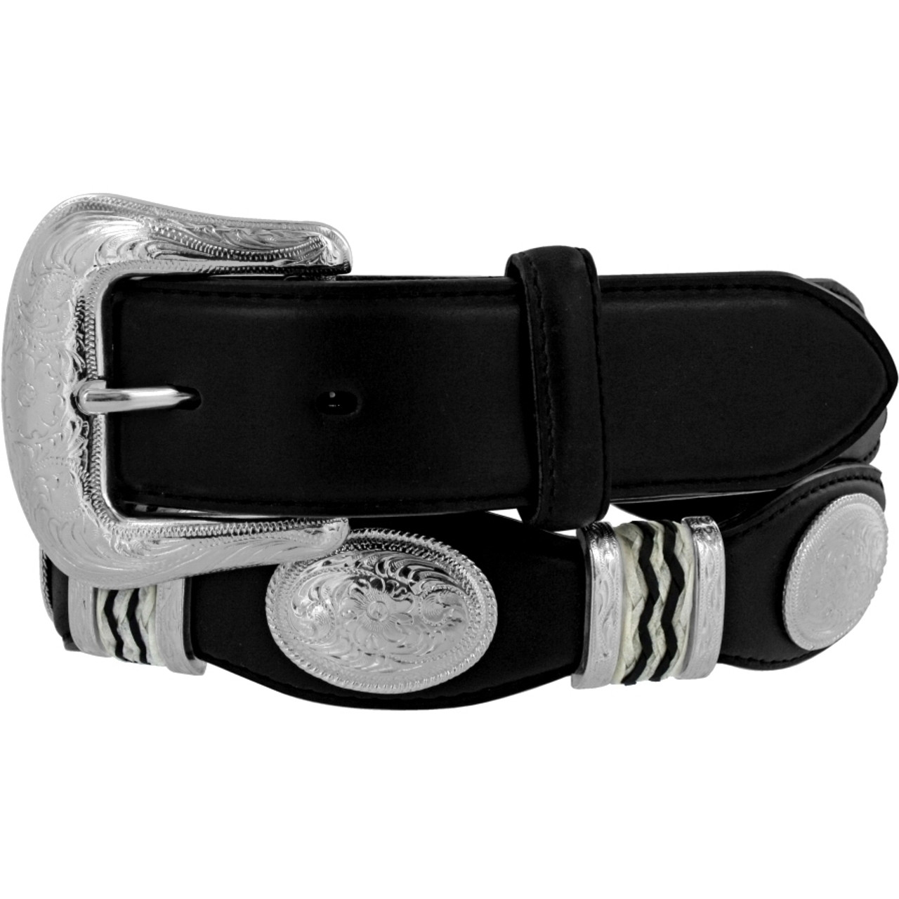 Twisted Black Leather Belt with Silver Buckle