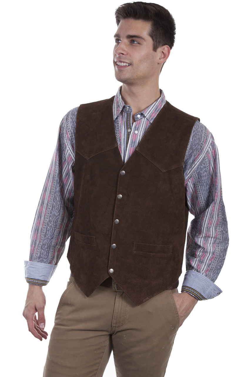 507ST Tall Scully Brown Snap Suede Vest - Brantleys Western