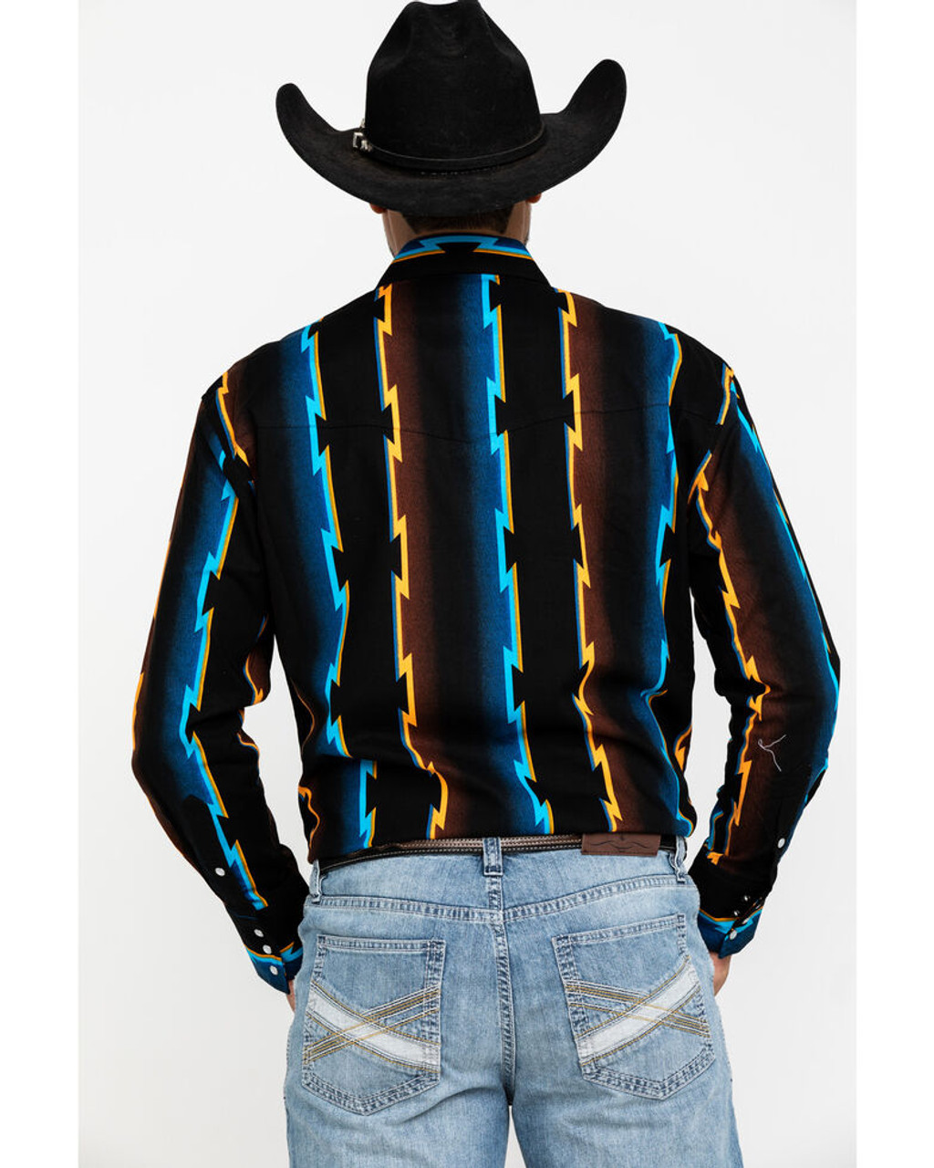 MC1261K Wrangler Men's Checotah Black with Multi Aztec Print Long Sleeve  Western Shirt