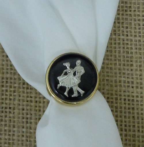 SD001SCS Gold Concho Scarf Slide with Black Center and Silver Dancers