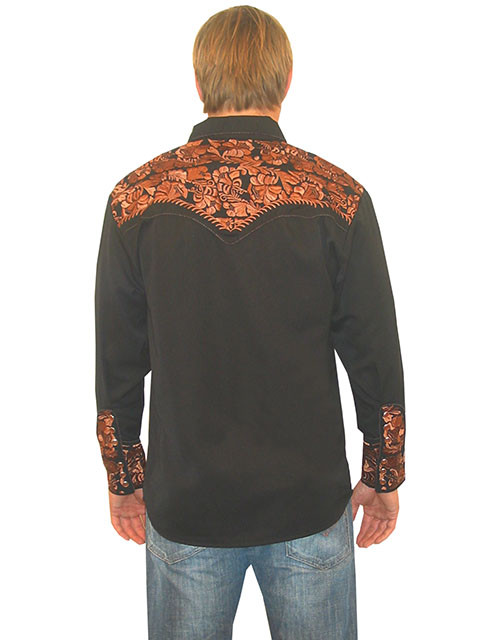 P-634BLK Scully Men's Retro Gunfighter Western Shirt Black/Brown