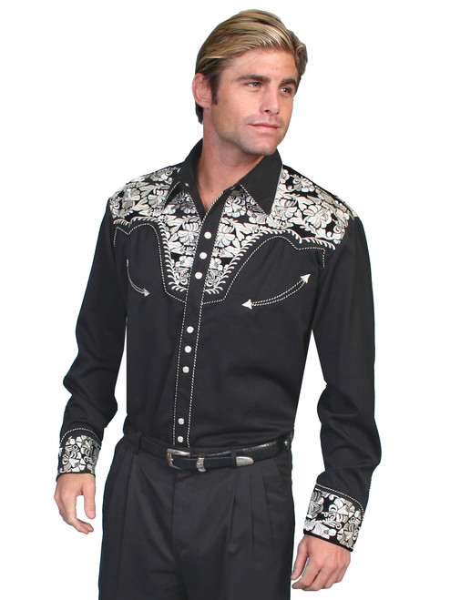 P-634SIL Scully Men's Retro Gunfighter Western Shirt Black/Silver