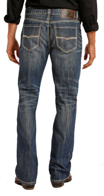 MOS8553 Rock & Roll Denim Men’s Relaxed Fit Double Barrel Straight Leg  Vintage Wash Western Jeans