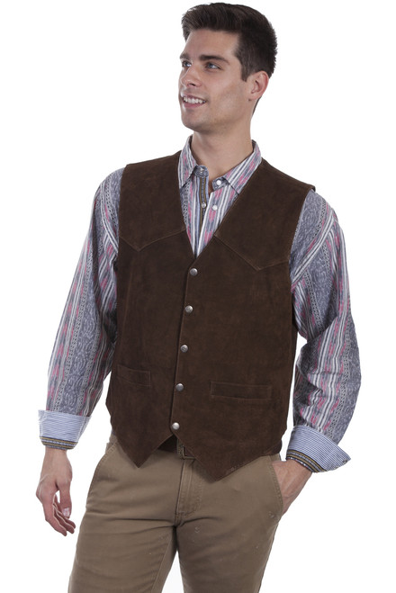 PAPAS ブラウン スエード ベスト 507ST Tall Scully Brown Snap Suede Vest - Brantleys Western
