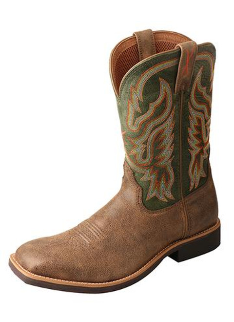 MTH0022 Mens Twisted X Top Hand Boot Square Toe Brown/Green