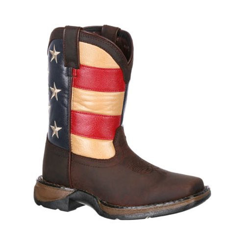 DBT0160 Youth Lil' Rebel by Durango Flag Western Boot Square Toe Brown