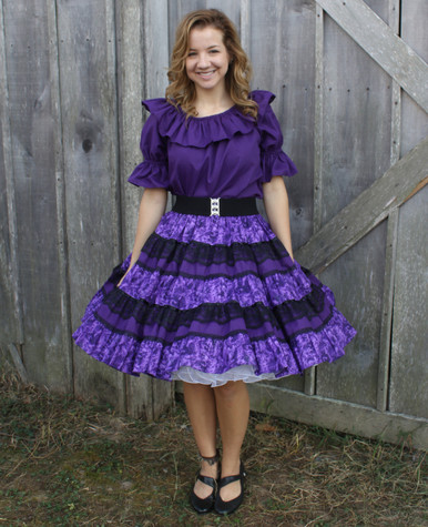 6800SX Purple Tiered Skirt with Black Lace - Brantleys Western
