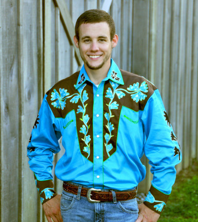 6724 Turquoise and Brown Vintage Shirt