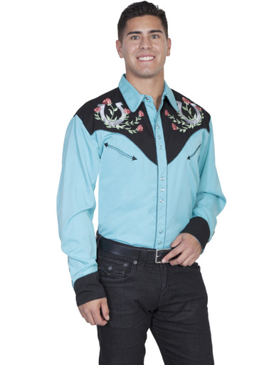 P-660 Scully Rose & Horseshoe Embroidered Retro Western Shirt ...