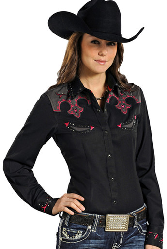 22S6304 Retro Black Blouse with Embroidery - Brantleys Western & Casual ...