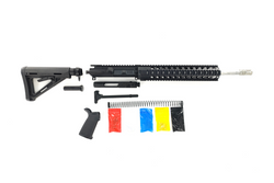 AR-15 Rifle Kit, -( NO LOWER )- Black 16″ Stainless Spiral Fluted Barrel, 12″ Quad Rail Handguard, Magpul Stock & Grip