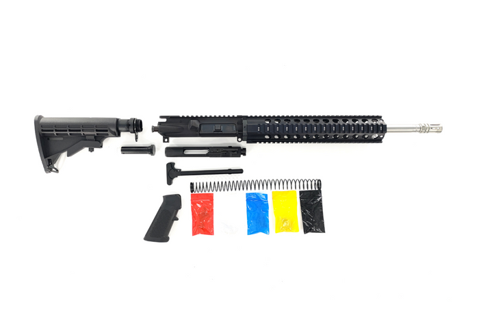 AR-15 Rifle Kit, -( NO LOWER )-Black 16″ Stainless Barrel, 12″ Quad Rail Handguard