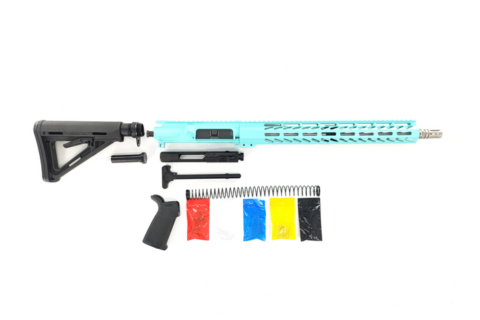AR-15 Rifle Kit, -( NO LOWER )-Cerakote Tiffany Blue 16″ Stainless Barrel, 15″ Rail Handguard, Magpul Stock & Grip