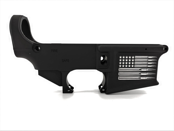 AR-15 80% Lower-Black/Engraved "Second Amendment-American Flag"