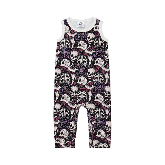 bone and cobweb print baby romper