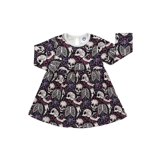 Bone and cobweb print girls dress