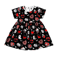 Heart, skull & Cobweb printed girls dress