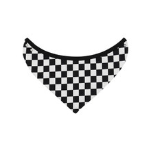 black and white checkerboard baby dribble bib with popper fastenings