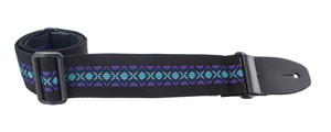 Guitar Straps USA 2" Poly w/leather ends extends to 58" Black w/teal purple stripe