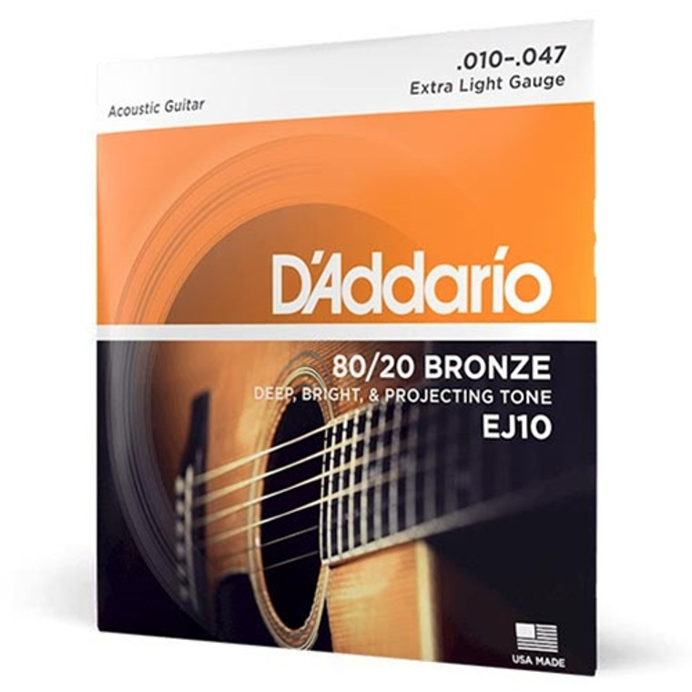 D'Addario EJ15 PHOSPHOR BRONZE ACOUSTIC GUITAR STRINGS, EXTRA LIGHT,  10-47 SET OF 4