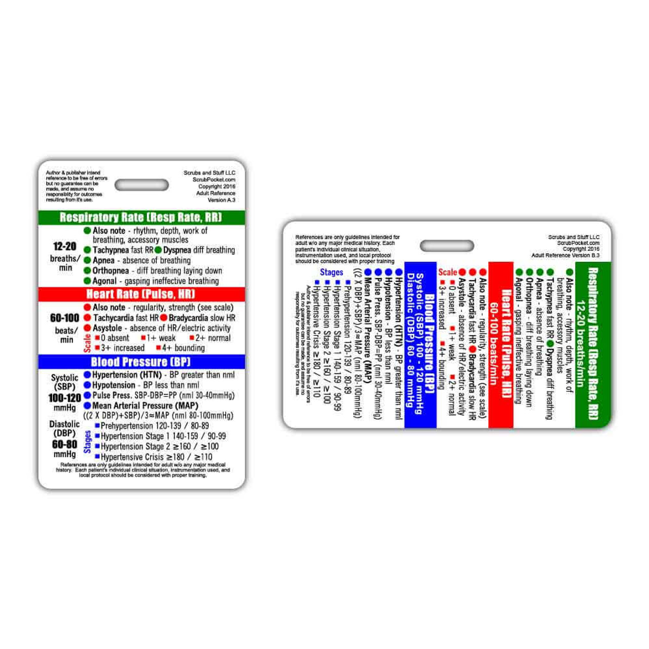 Adult Vital Signs Badge Card - Scrub Pocket