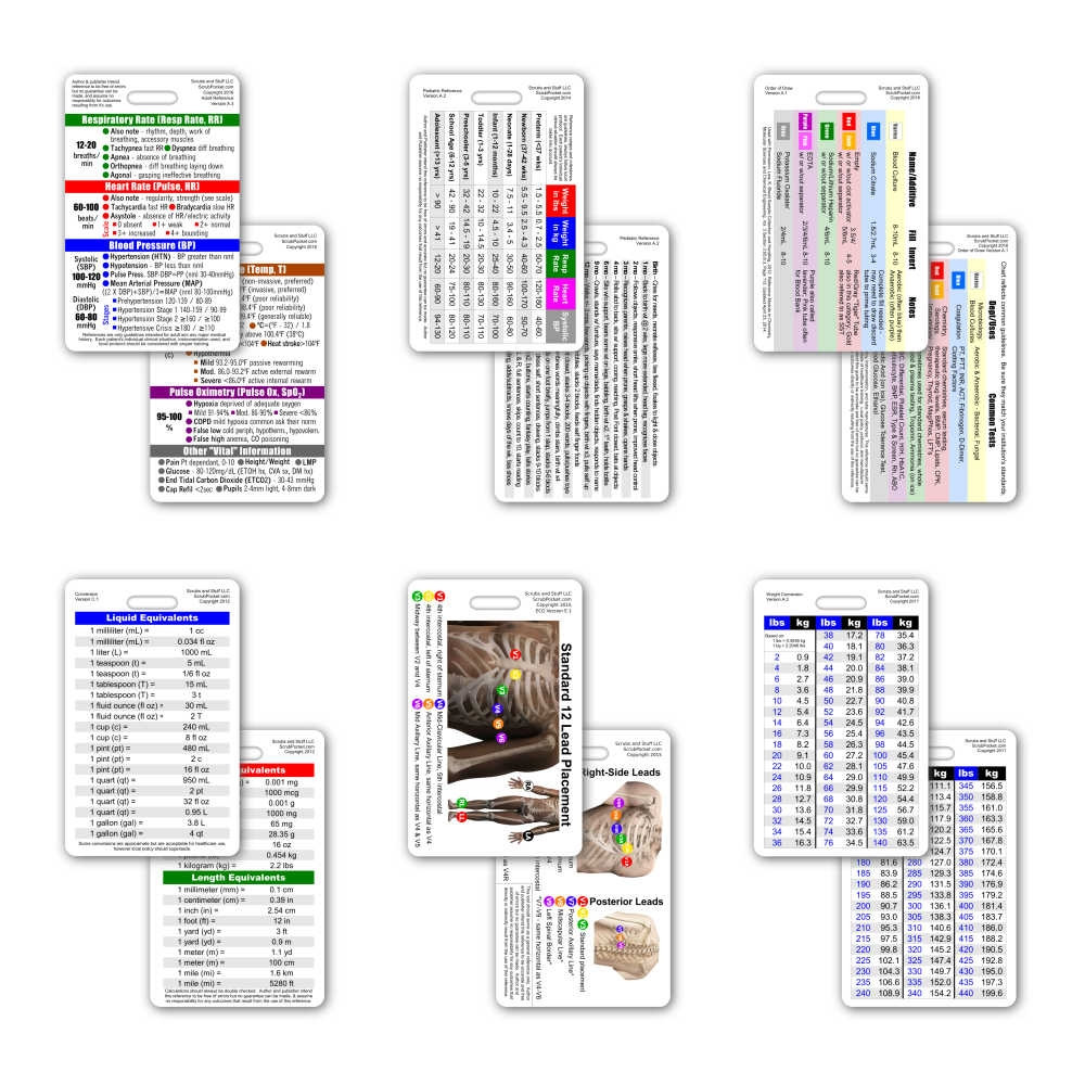 Mini Pediatric Badge Card Set - 6 Horizontal Reference Cards For Healthcare Professionals