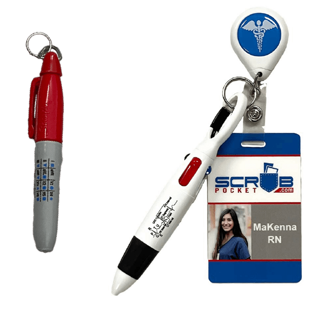  Badge Reel Accessory BLUE Pen, BLUE Highlighter/Mini Pen,  Sharpie, Highlighter, LED Light - Attach to Your Badge Holder, Backpack,  etc : Handmade Products