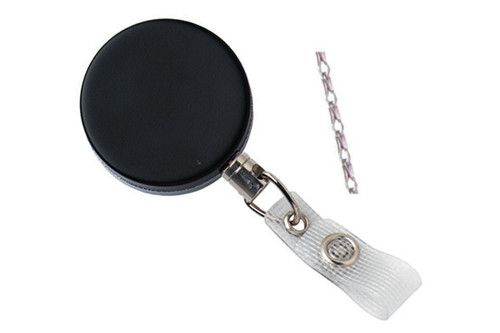 Black /Chrome Heavy-Duty badge Reel with Link Chain Reinforced Vinyl Strap & Belt Clip