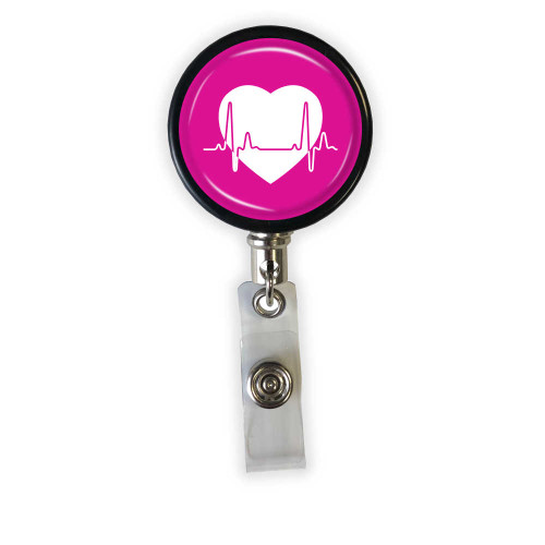 Heart EKG Heavy Duty Steel Cord Badge Reel - Scrub Pocket