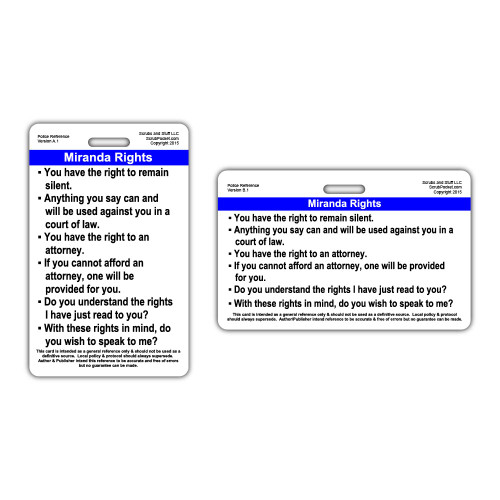 Miranda Rights and Phonetic Alphabet Police Reference Badge Card