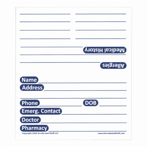 Patient Medication and History Card - Scrub Pocket
