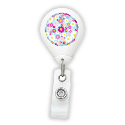 Pink & White Flowers Badge Reel