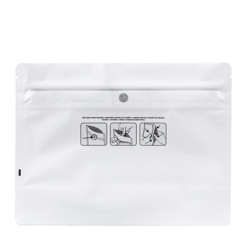 8 x 6 x 2.63 WHITE WITH ROUND CORNERS CHILD RESISTANT (CR) POUCH PRINTED WITH DYMAPAK LOGO(332993)