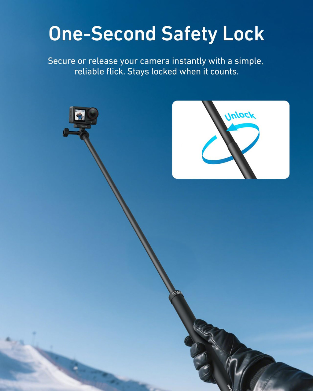 TELESIN Selfie Stick Long Pole (118"/3M),Carbon Fiber Waterproof Dive Extension Monopod for GoPro 13 12 11 10 9 DJI Osmo 360 Action 3 4 5 Pocket 3 Insta360 X4 X5 Go 3 Ace Pro Bike Motorcycle Accessory