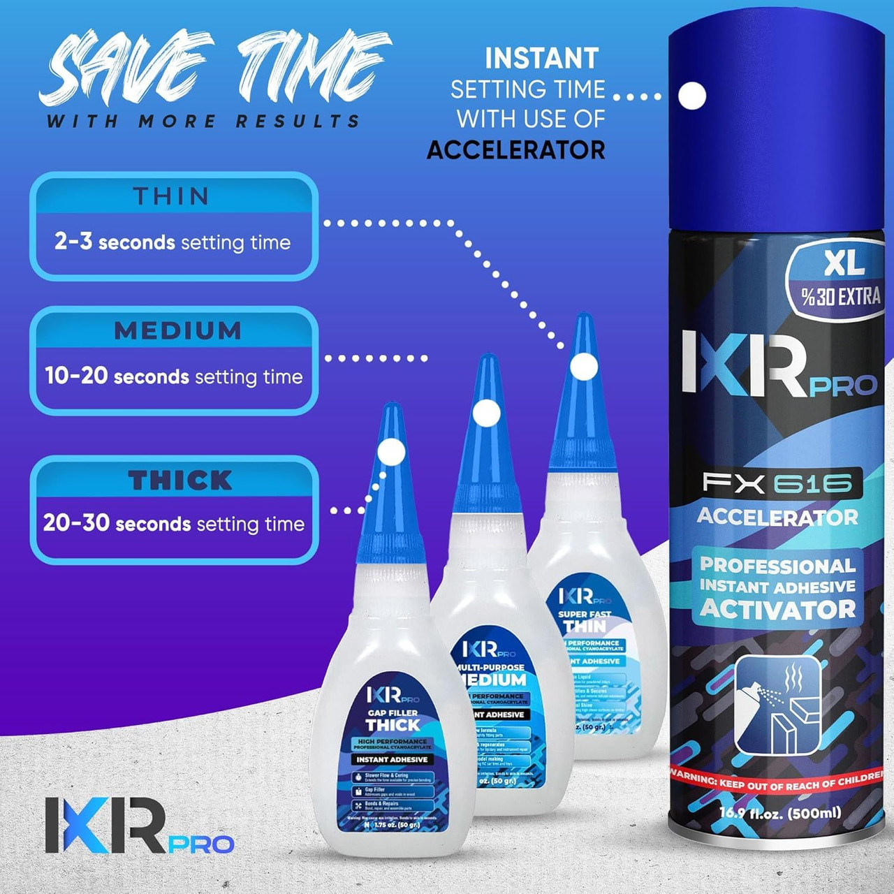 CA Glue with Activator Kit (3x1.75 oz. Thin-Medium-Thick + 16.9 fl.oz.) Cyanoacrylate Glue and Activator, Super Glue Accelerator, Super Glue for Wood, Woodworking, Plastic, Guitar, 3D Printing CA Glue with Activator Kit (3x1.75 oz. Thin-Medium-Thick + 16.9 fl.oz.) Cyanoacrylate Glue and Activator, Super Glue Accelerator, Super Glue for Wood, Woodworking, Plastic, Guitar, 3D Printing