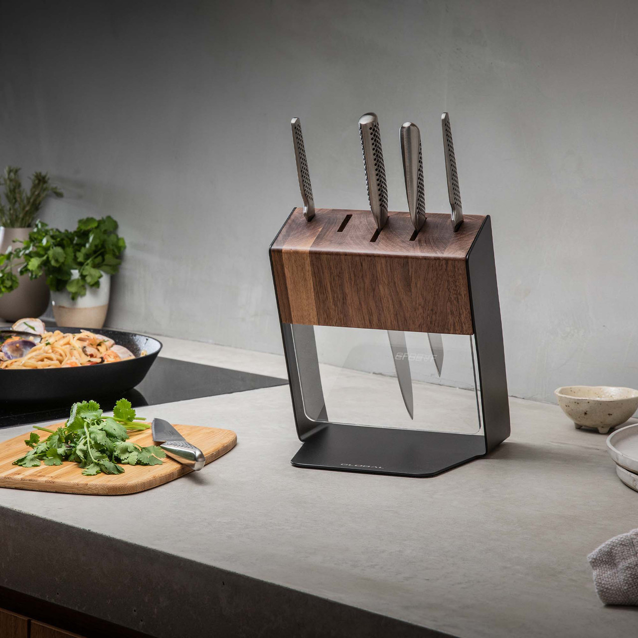 Global Katana 6pc Knife Block Set Walnut