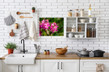 White and Pink Striped Wildflower in kitchen