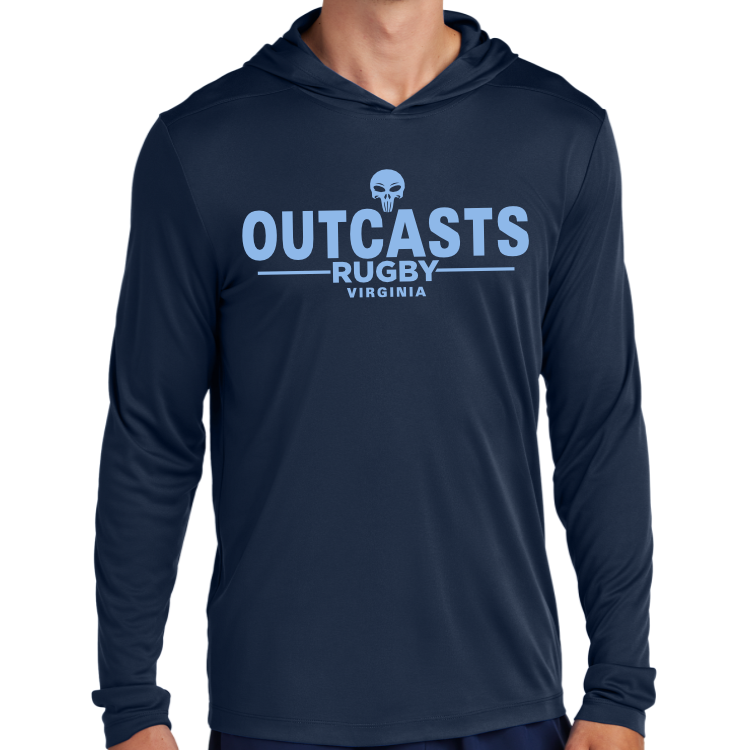 Outcasts Rugby Hooded Long Sleeve Performance Tee, Navy
